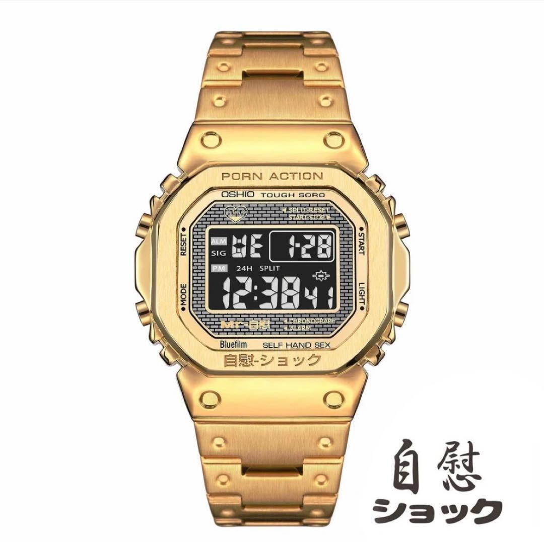 デジタル腕時計OMECO　ゴールドメタル g-shock風　腕時計