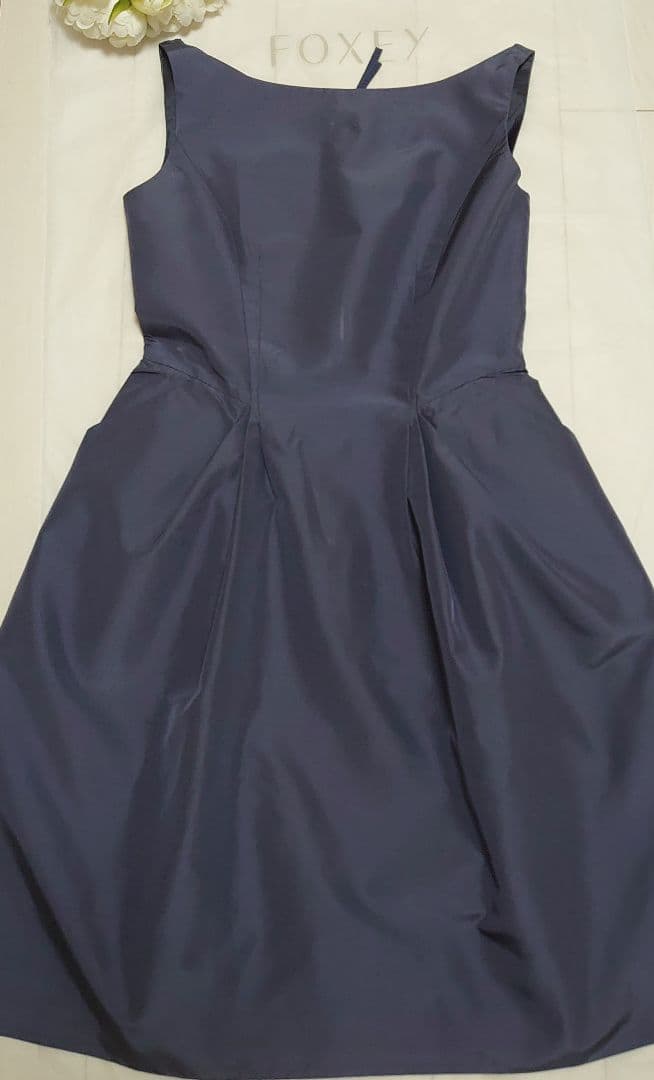 FOXEY ネイビー シルク フレアワンピース　42