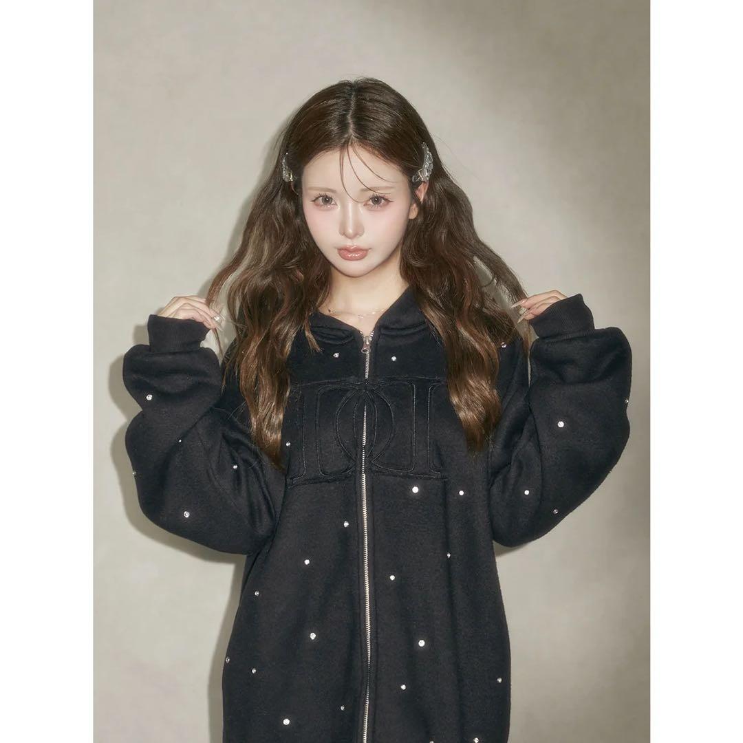 新品タグ付 ブラック フリー DDロゴビジュージップパーカー ダーリッチ 黒