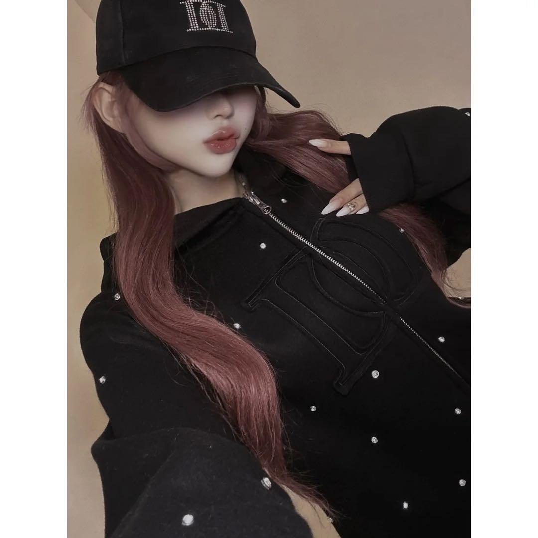 新品タグ付 ブラック フリー DDロゴビジュージップパーカー ダーリッチ 黒