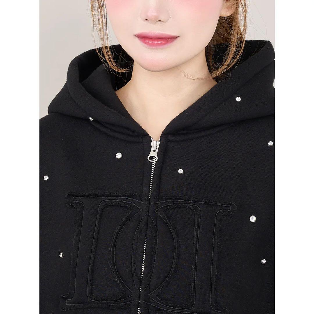 新品タグ付 ブラック フリー DDロゴビジュージップパーカー ダーリッチ 黒