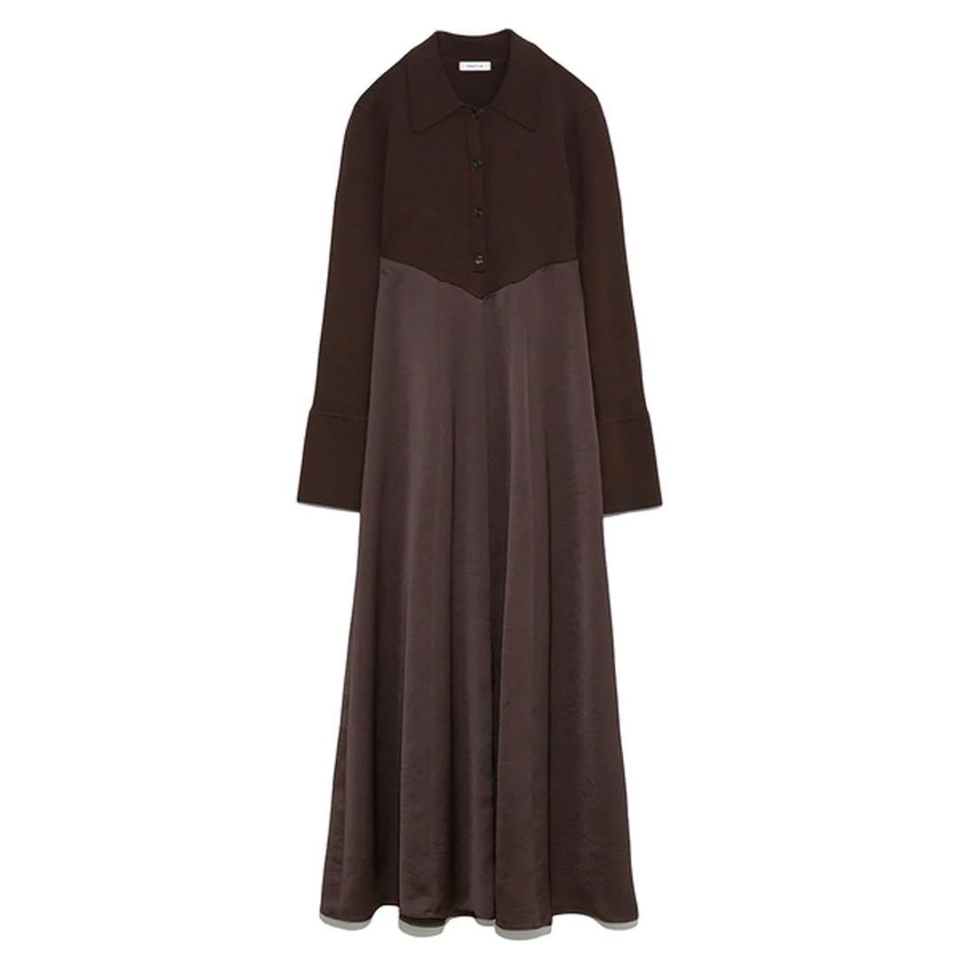 ポロカラーニットコンビワンピ