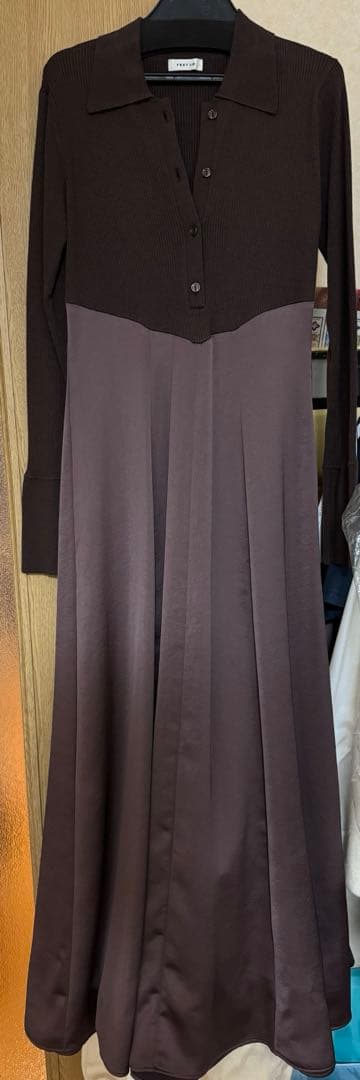 ポロカラーニットコンビワンピ