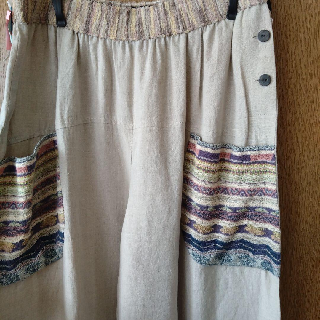 【美品】エムアンドキョウコ　麻100％　ガウチョパンツ ベージュ　2