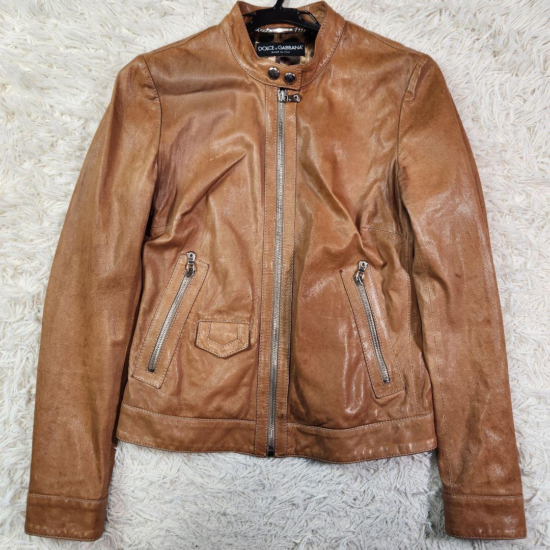 入手困難 ドルチェ&ガッバーナ シングルライダース レオパード柄 羊革 L