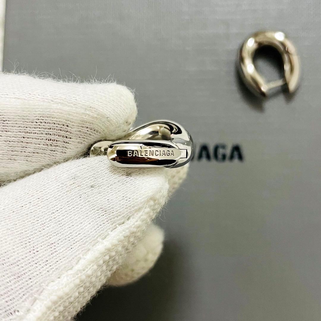極美✨付属完備✨BALENCIAGA ピアス フープ シルバー ロゴ 現行
