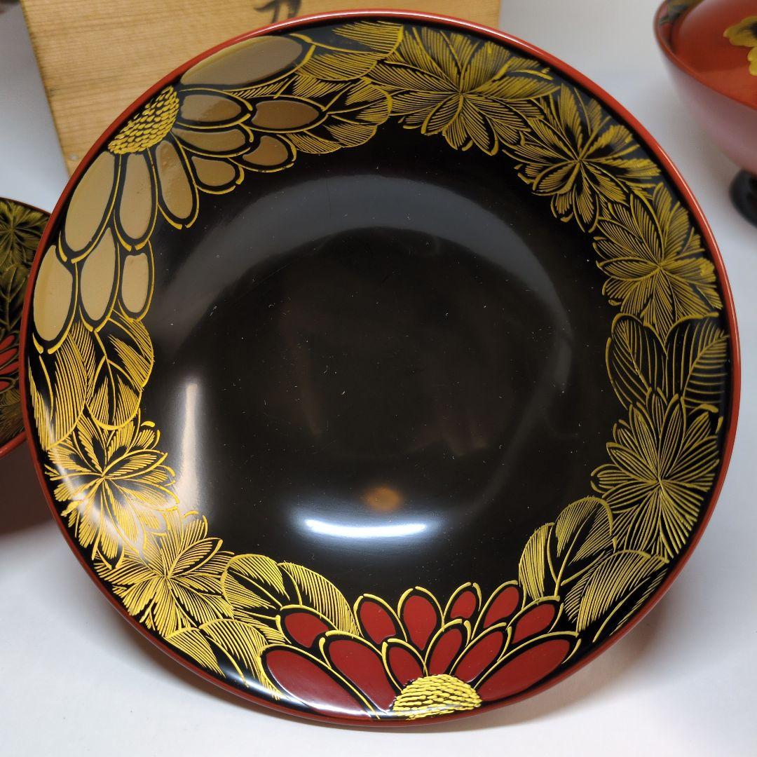 特選　沈金　輪島塗　蒔絵付吸物椀　五客　年代物　骨董