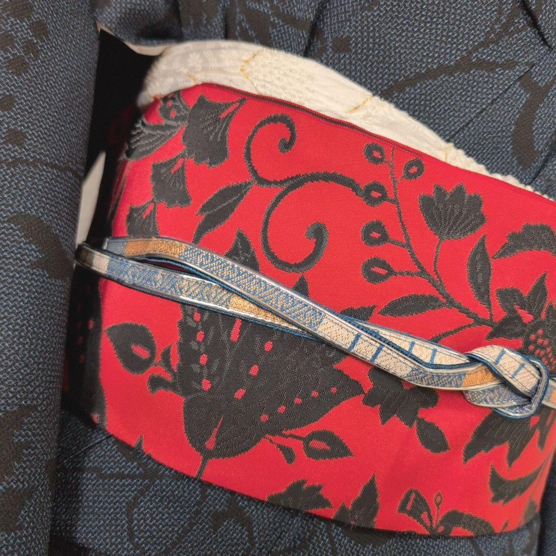 小紋　フルセット　着物　正絹　紺青　群青　ぶどう　蔦　おしゃれ　粋　F2