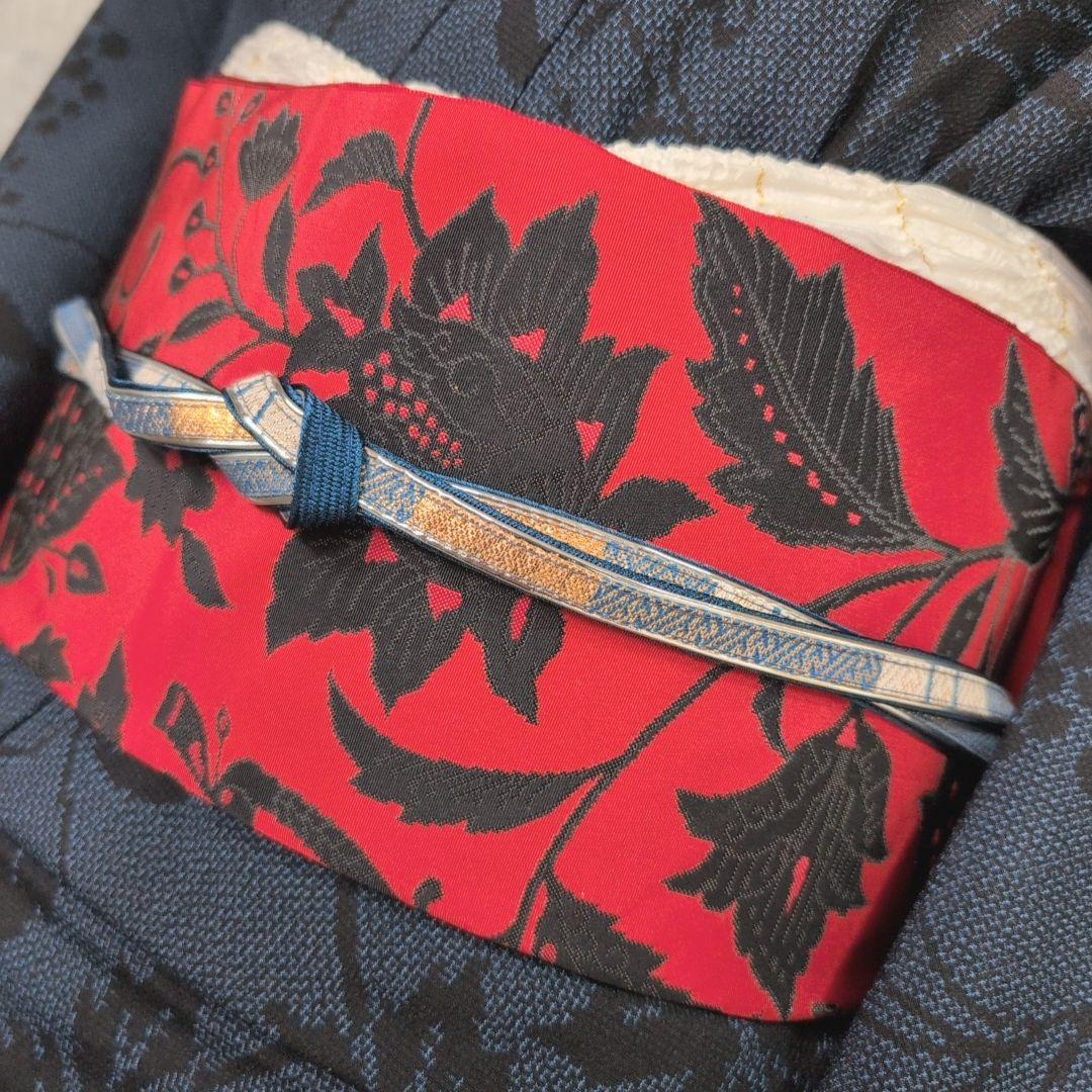 小紋　フルセット　着物　正絹　紺青　群青　ぶどう　蔦　おしゃれ　粋　F2