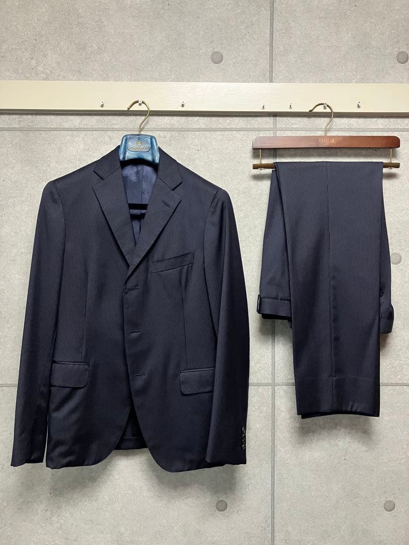 ピ*ロ様 Belvest ベルヴェスト ストライプスーツ 46 バーニーズ別注
