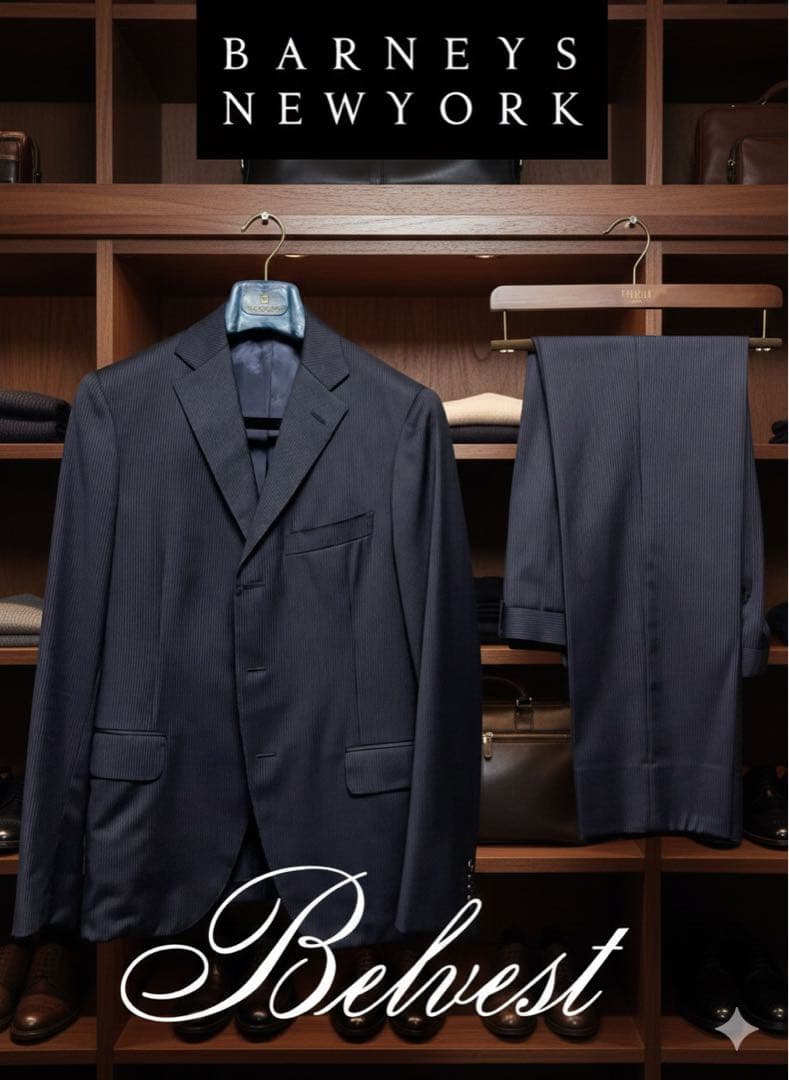 ピ*ロ様 Belvest ベルヴェスト ストライプスーツ 46 バーニーズ別注