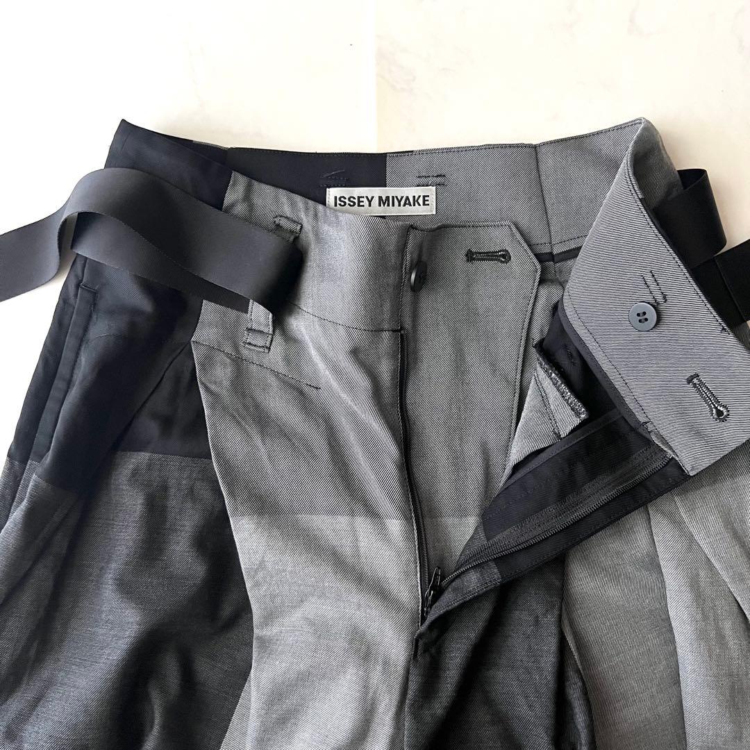 美品 イッセイミヤケ サルエルパンツ 変形 クレイジーパターン ベルト 2 M