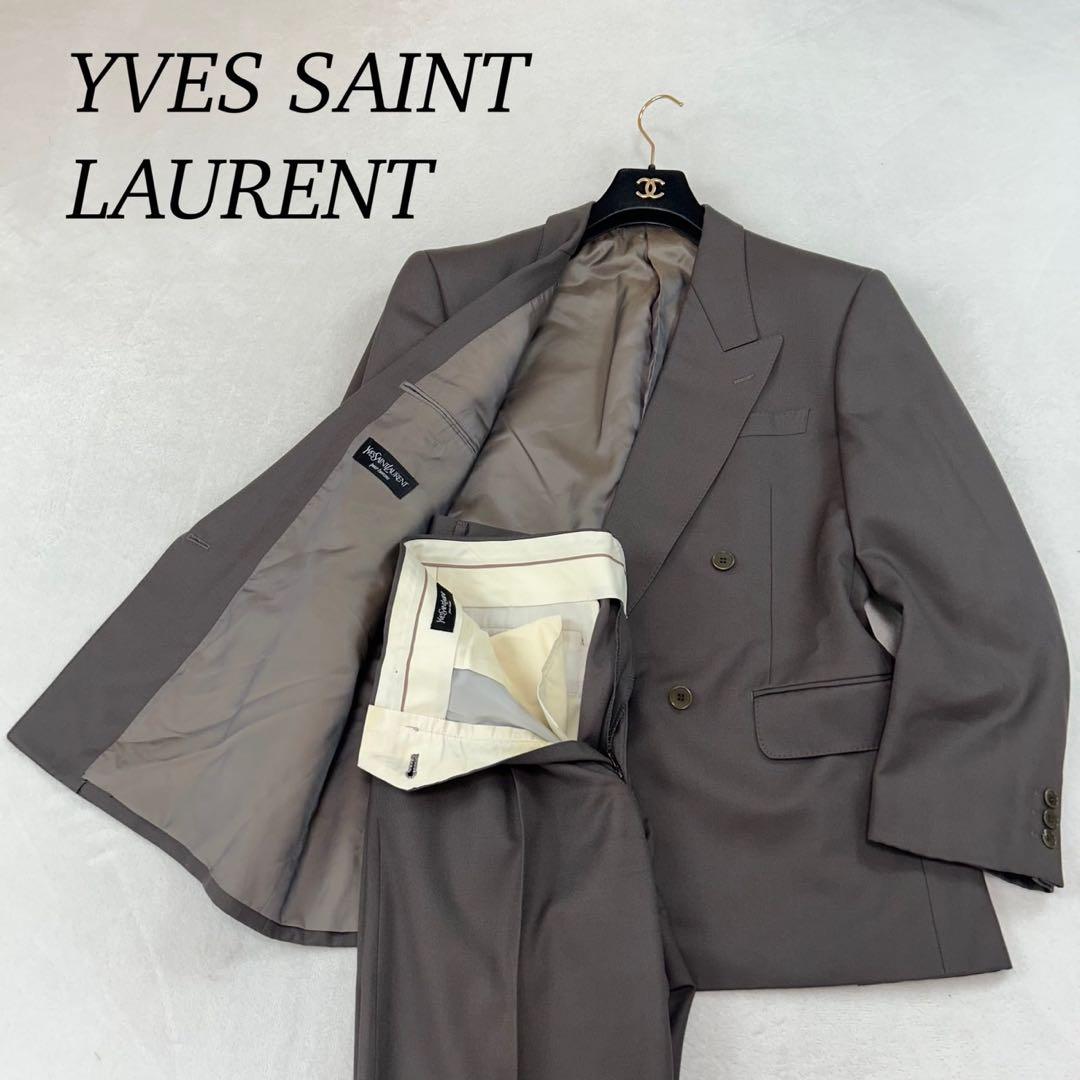 K608 M イヴサンローラン ツータック ダブル スーツ上下 ブラウン メンズ