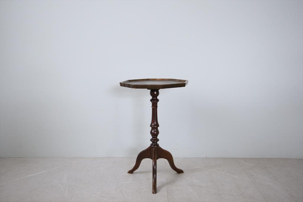 英国アンティーク木製ワインテーブル/サイドテーブル/丸机/飾り棚(89-188)