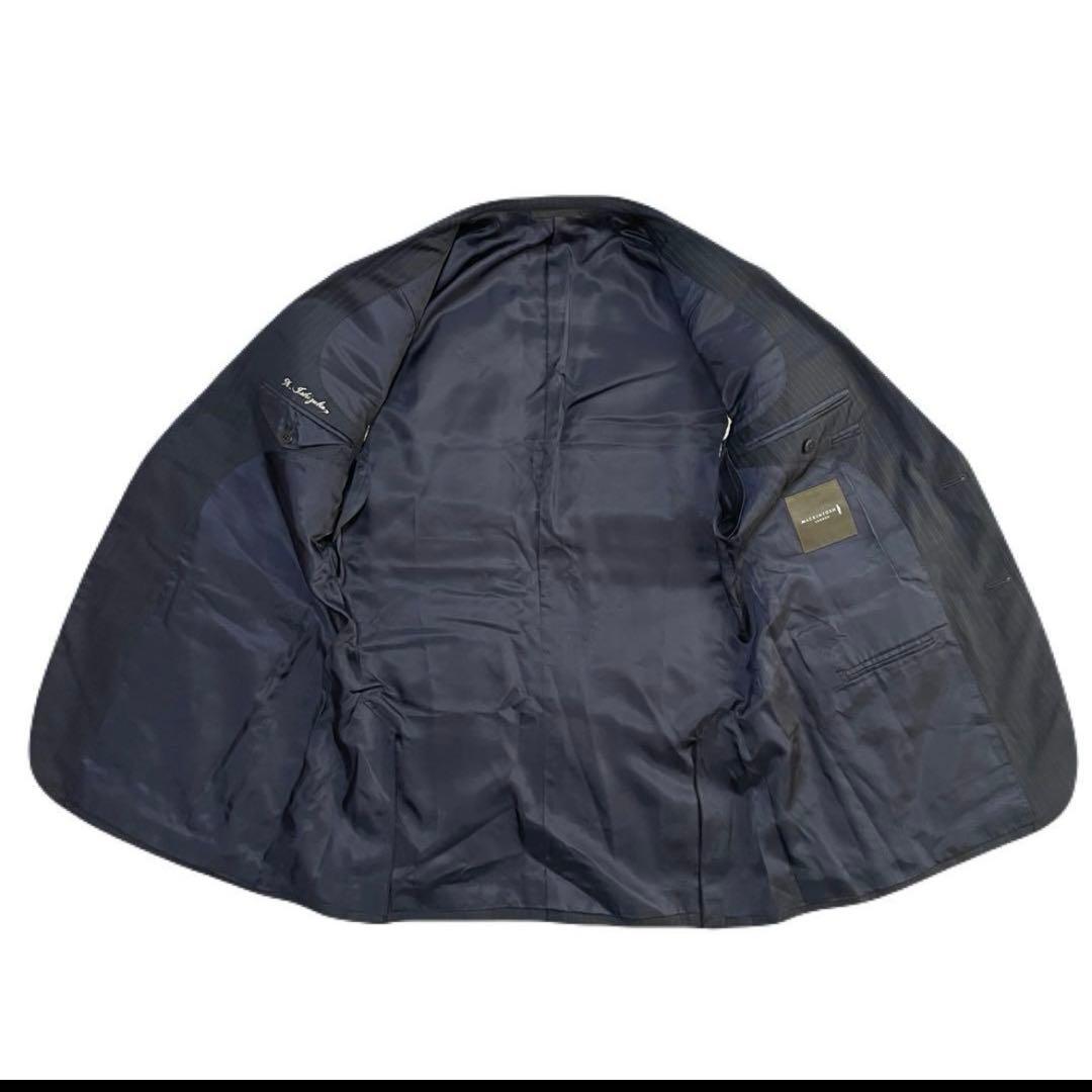 高級 イタリア製 マッキントッシュ ストライプ 濃紺 SUPER 170’s