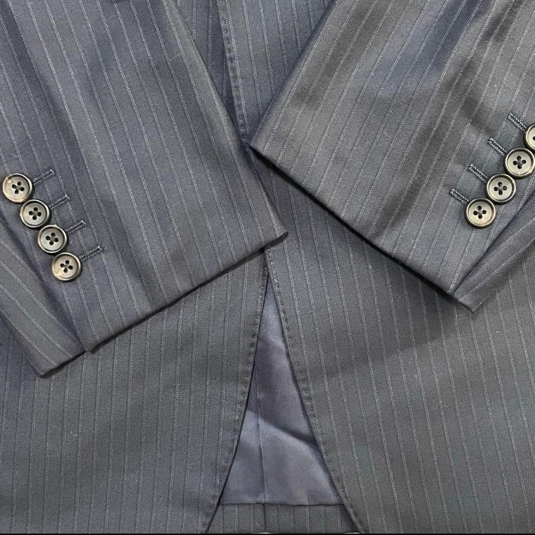 高級 イタリア製 マッキントッシュ ストライプ 濃紺 SUPER 170’s