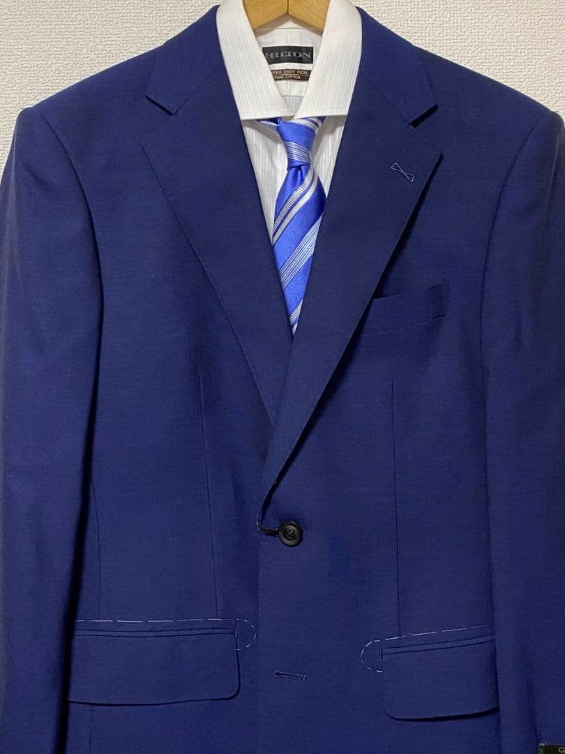 新品　フランス　ドーメル　サビルロウ　スーツ　A6　ブルー　無地　サヴィルロウ