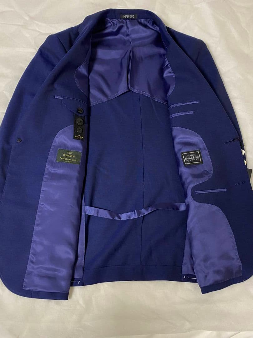 新品　フランス　ドーメル　サビルロウ　スーツ　A6　ブルー　無地　サヴィルロウ