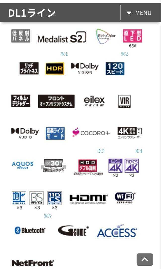 AQUOS 4K液晶テレビ DL1ライン　50V