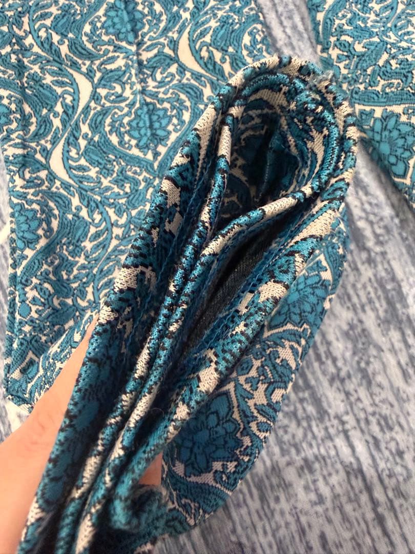 FUMIE=TANAKA　ジャガードフレアパンツ　ブルー