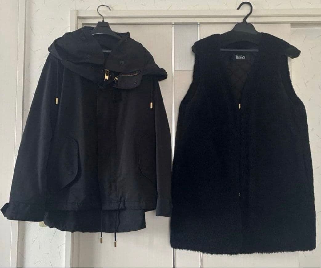 THE RERACS ライナー付きモッズコート ファーベスト ブラック 38