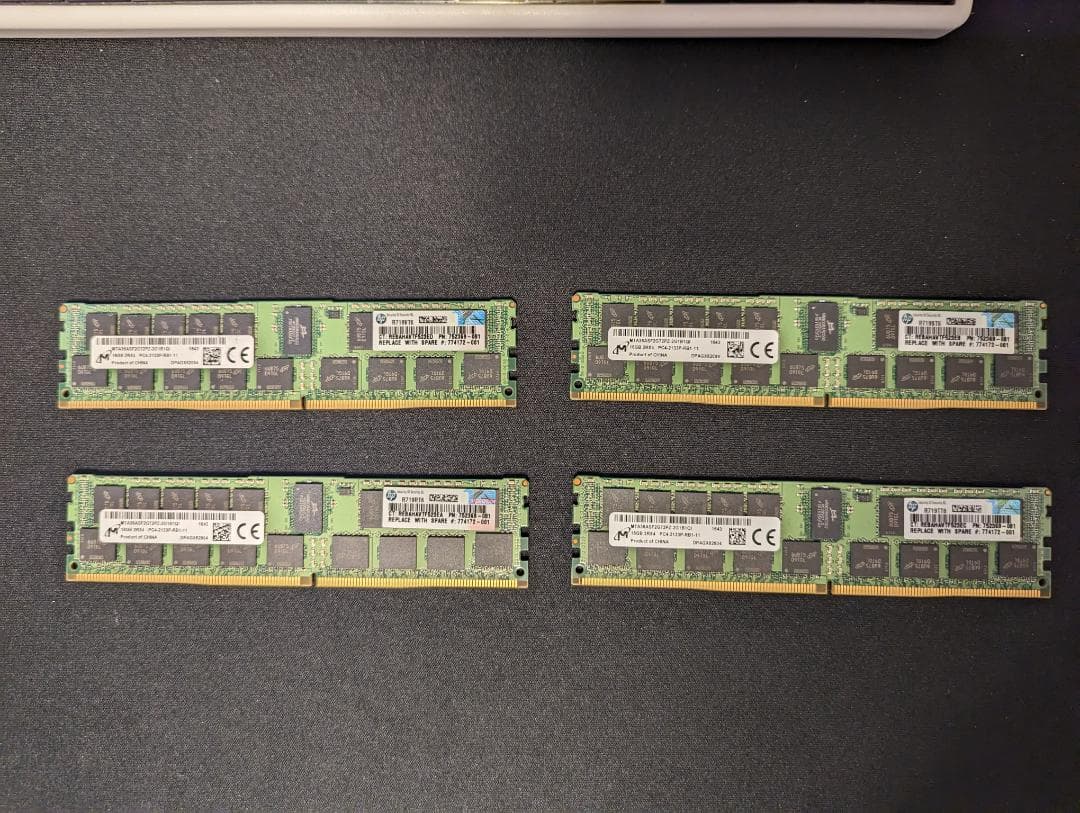 Micron製メモリ16GB DDR4-2133MHz ECC ×4枚