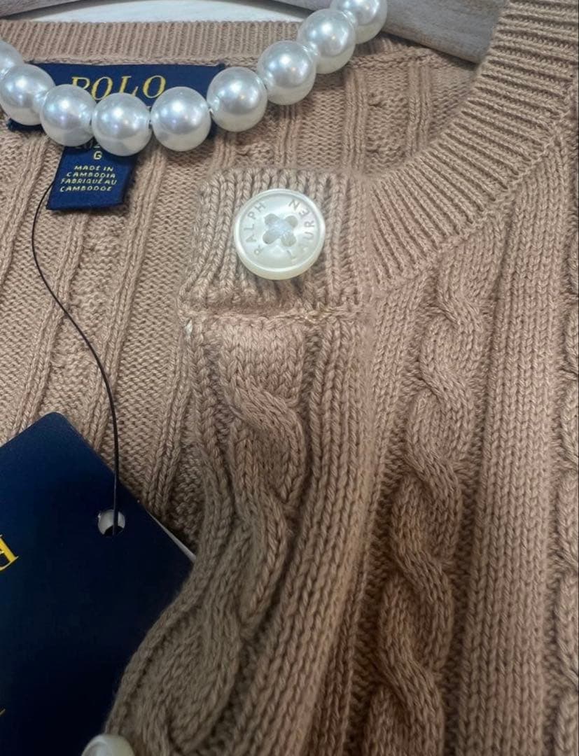 セールポロラルフローレン　ケーブルカーディガン ニット セーター　ベージュ