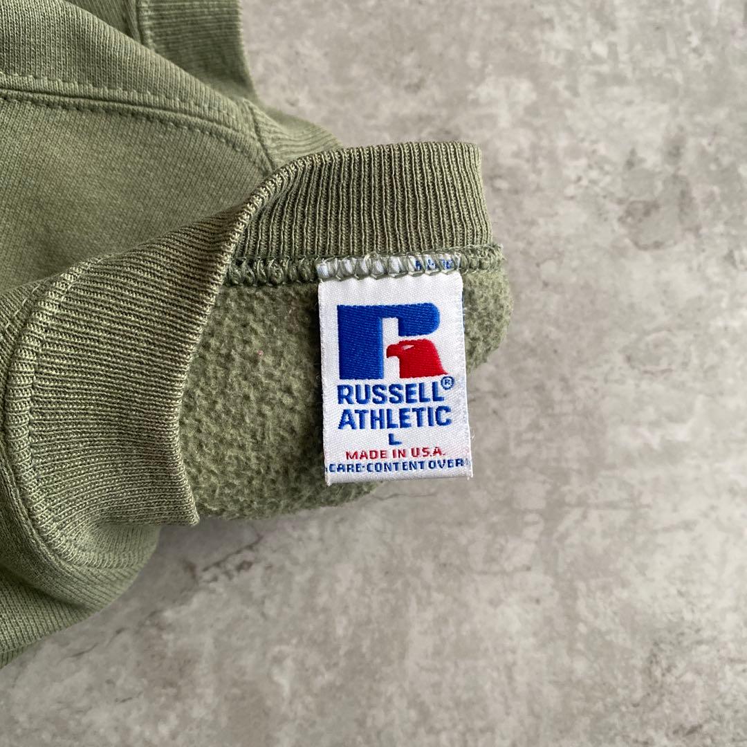 次は早々にありませんレアカラー90sラッセル前V無地スウェットUSA製モスL