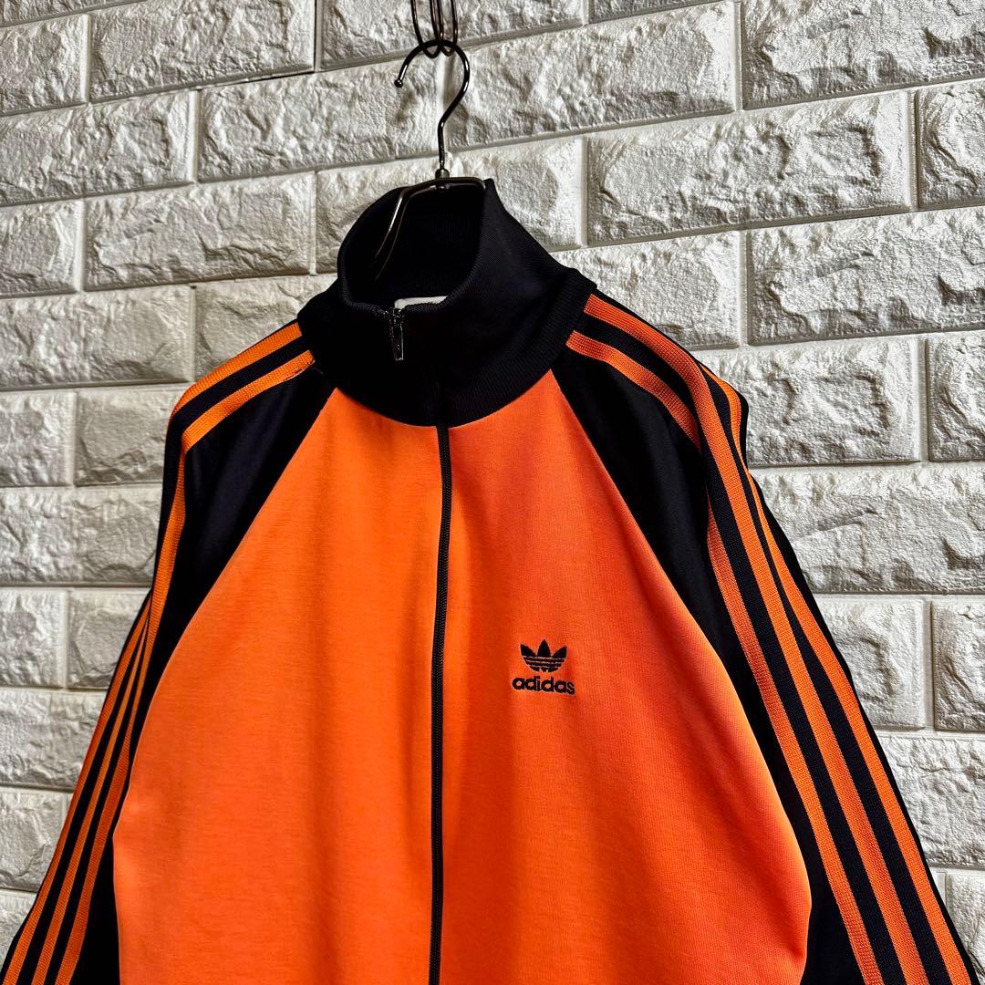 ◆西ドイツ時代／美品◆ 80s アディダス デサント製ジャージ 黒×橙