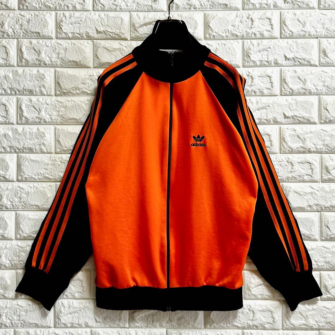 ◆西ドイツ時代／美品◆ 80s アディダス デサント製ジャージ 黒×橙