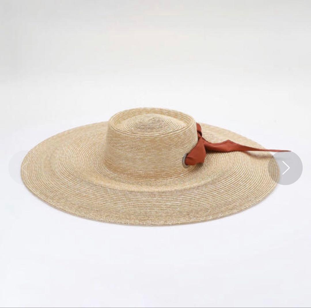 未使用　イタリア製　ストローハット　紫外線対策 スカーフリボン付　　麦わら帽子