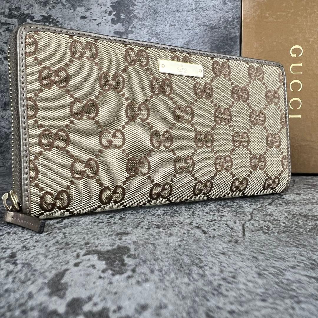 GUCCI GGキャンバス ラウンドファスナー 長財布