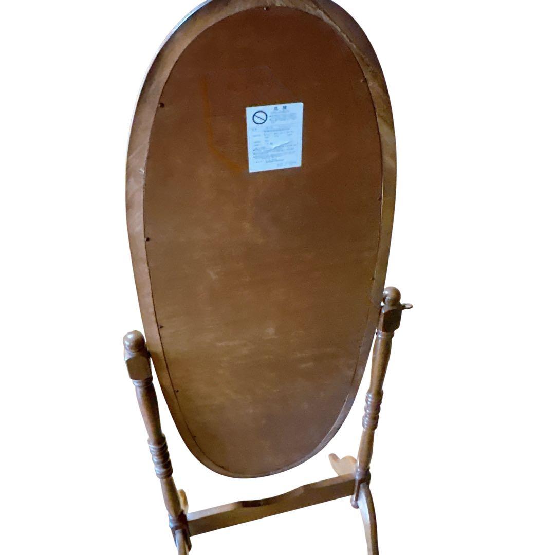 アンティーク　木製　全身鏡　スタンドミラー　ヴィンテージ　オーバル