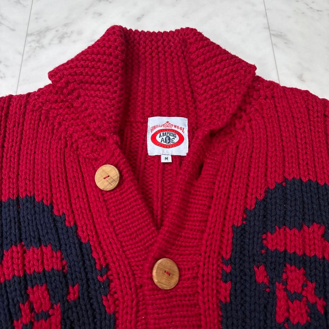 希少 アベイシングエイプ カウチンニット ゴリラウール 赤系 Mサイズ