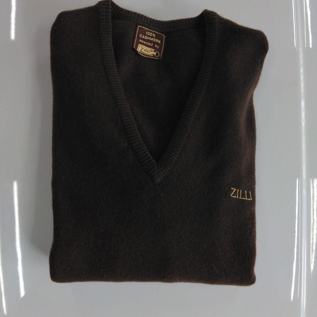 ＊ZILLI ＊本物100%カシミヤ Vネックセーター ダークブラウン