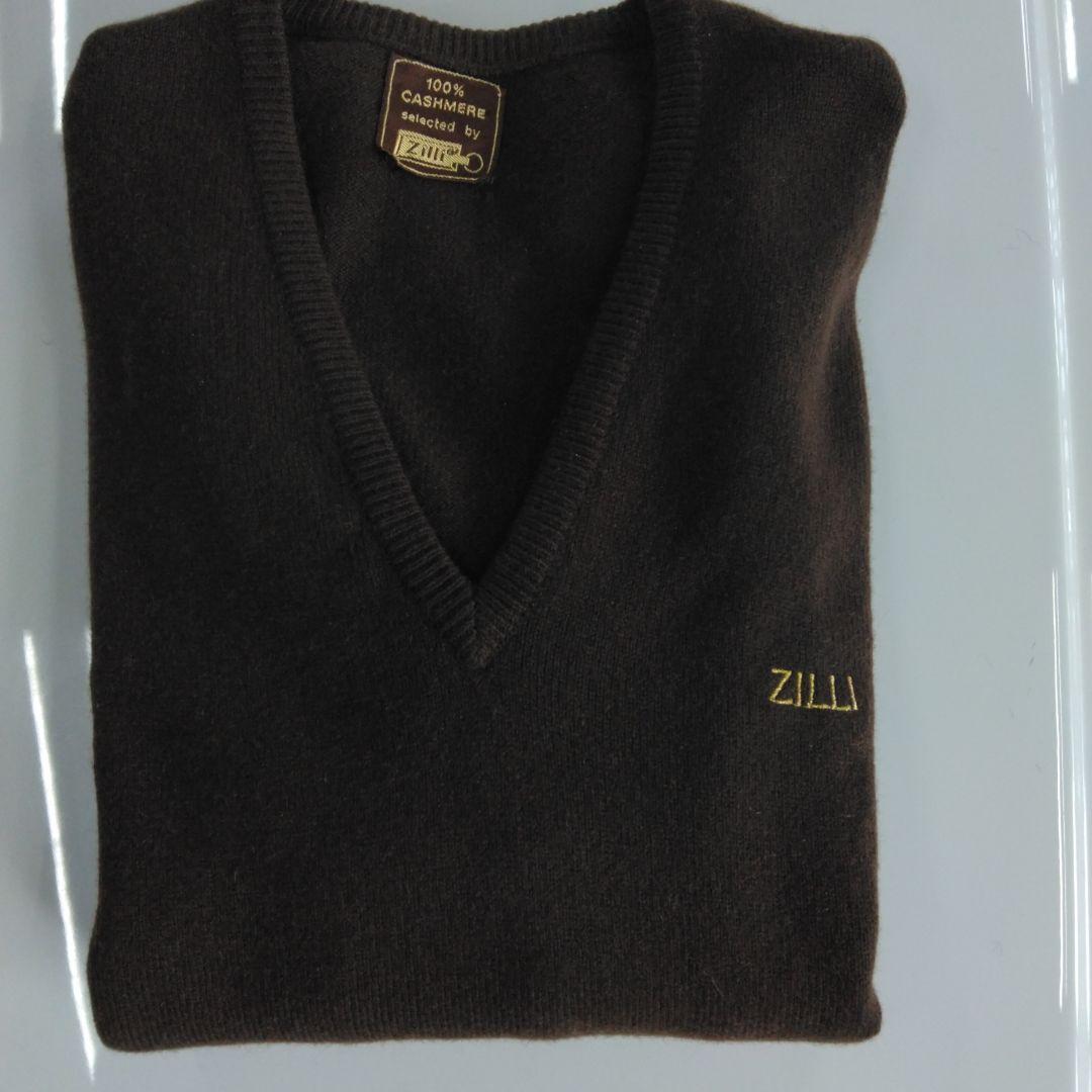 ＊ZILLI ＊本物100%カシミヤ Vネックセーター ダークブラウン