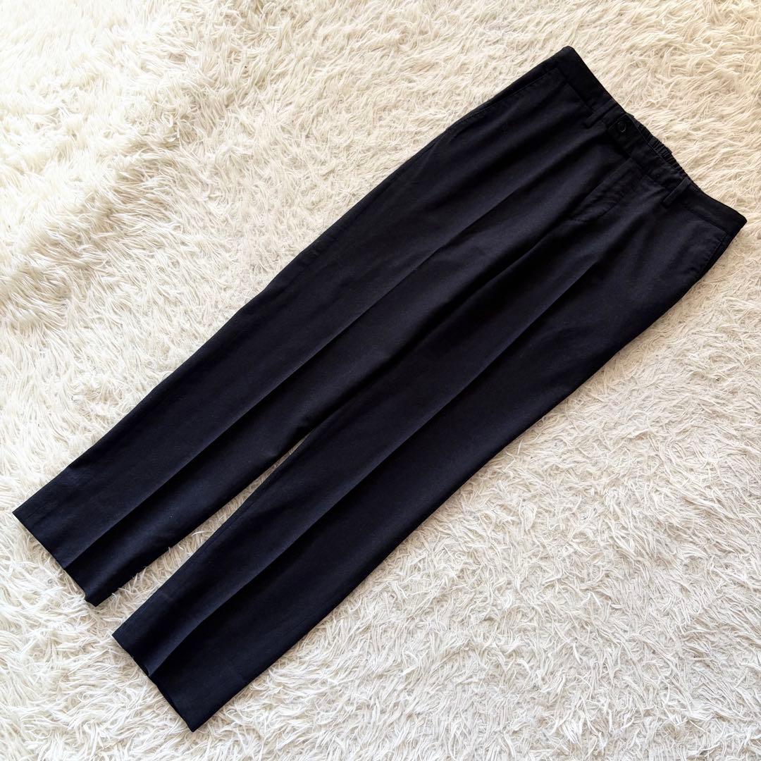 <美品>LARDINI easy wear 新ロゴ ネイビー ウール スーツ44