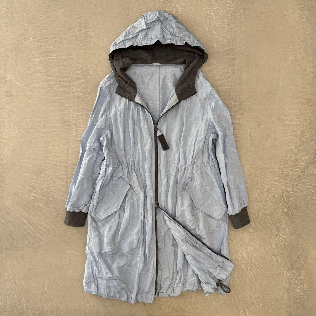 ブルネロクチネリ ポリ フーデット コート サックス 38 ナイロンコート