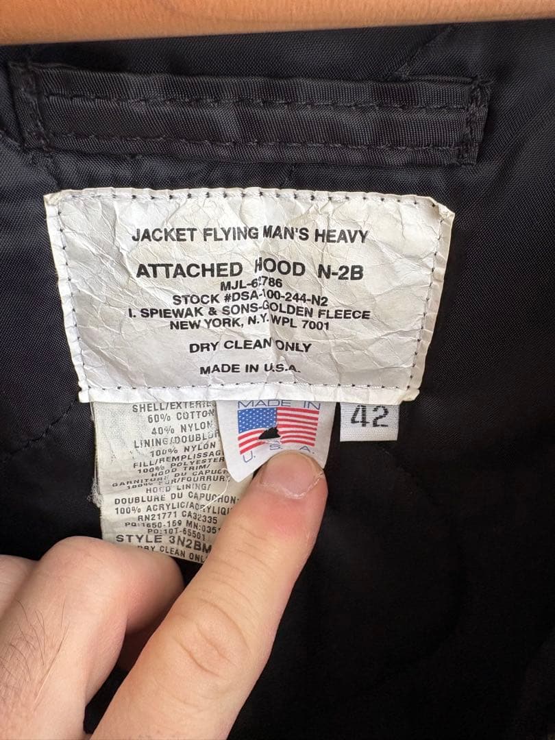 スピワックN-2B MOD サイズ42アメリカ製リアルファー