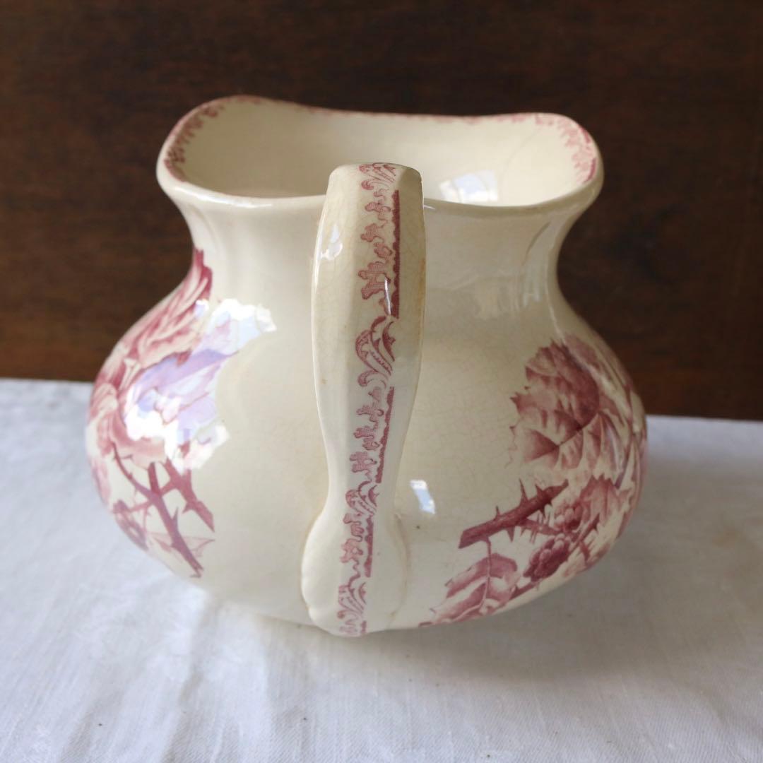 水差し　ピッチャー　ソープディッシュ　セット　小鳥　フランス　アンティーク　赤