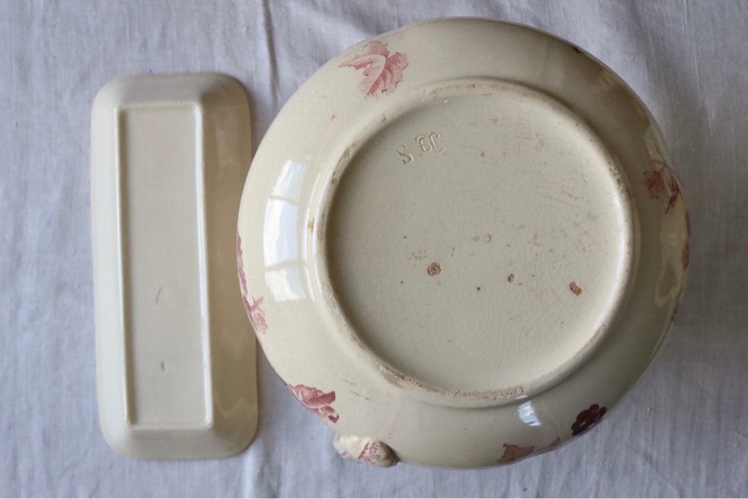 水差し　ピッチャー　ソープディッシュ　セット　小鳥　フランス　アンティーク　赤