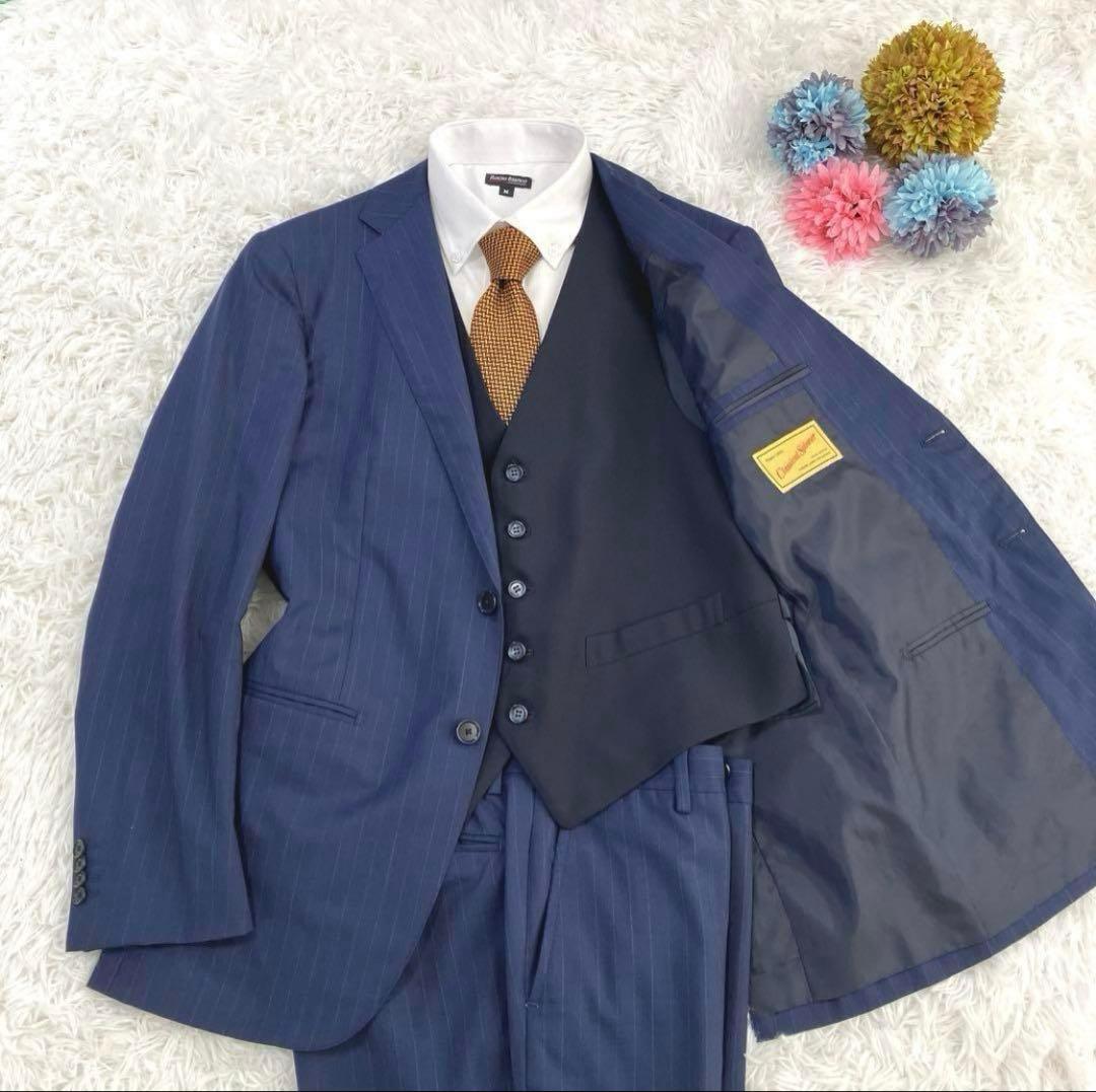 グリーンレーベルリラクシング　スーツ　チョークストライプ　ネイビー　3ピース