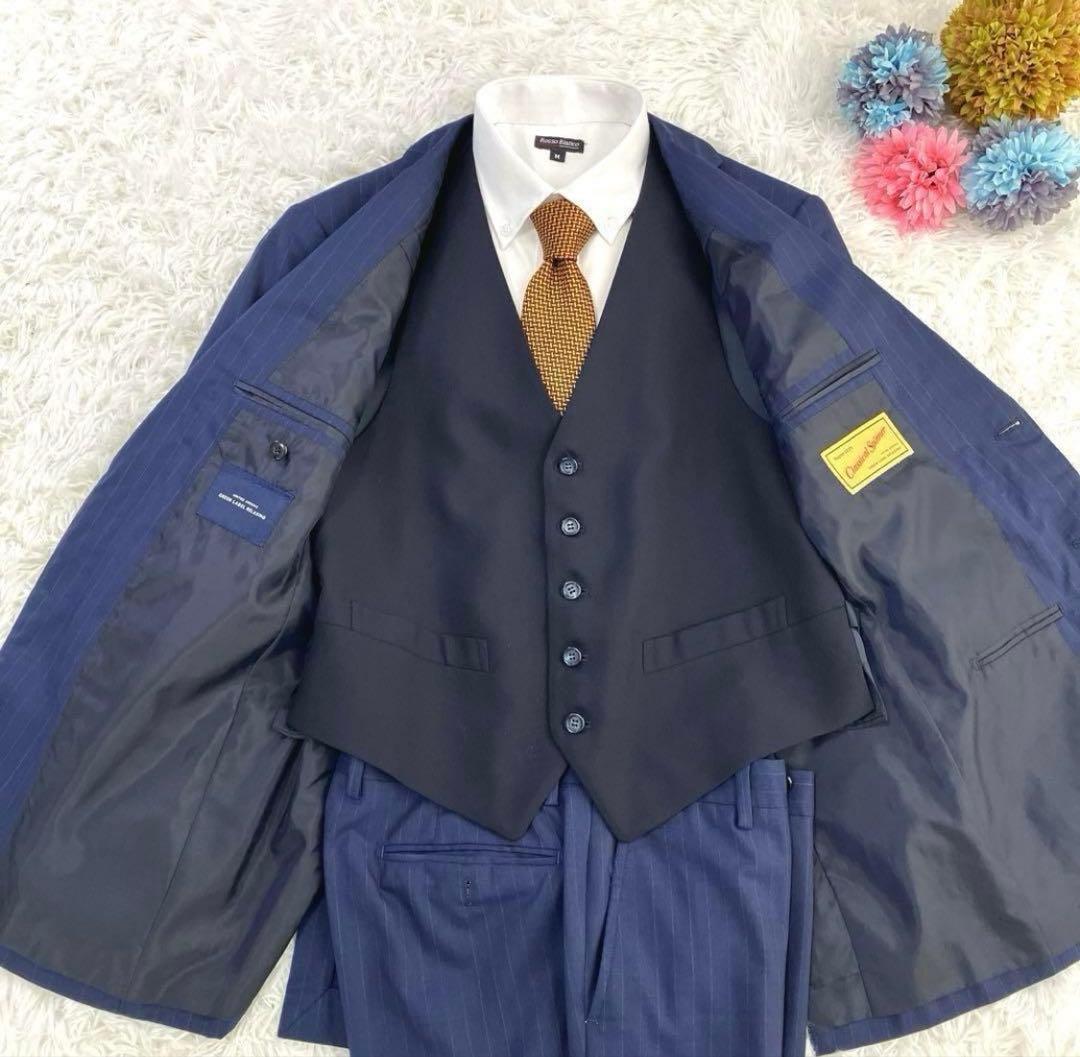 グリーンレーベルリラクシング　スーツ　チョークストライプ　ネイビー　3ピース