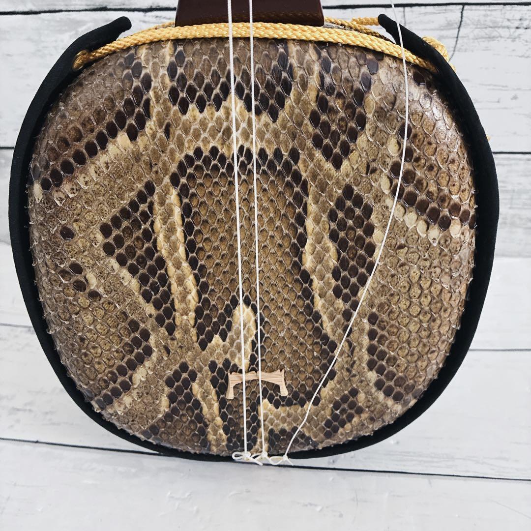 沖縄 三線 本皮 蛇皮 ヘビ皮 ドラゴン刺繍 ソフトケース付き