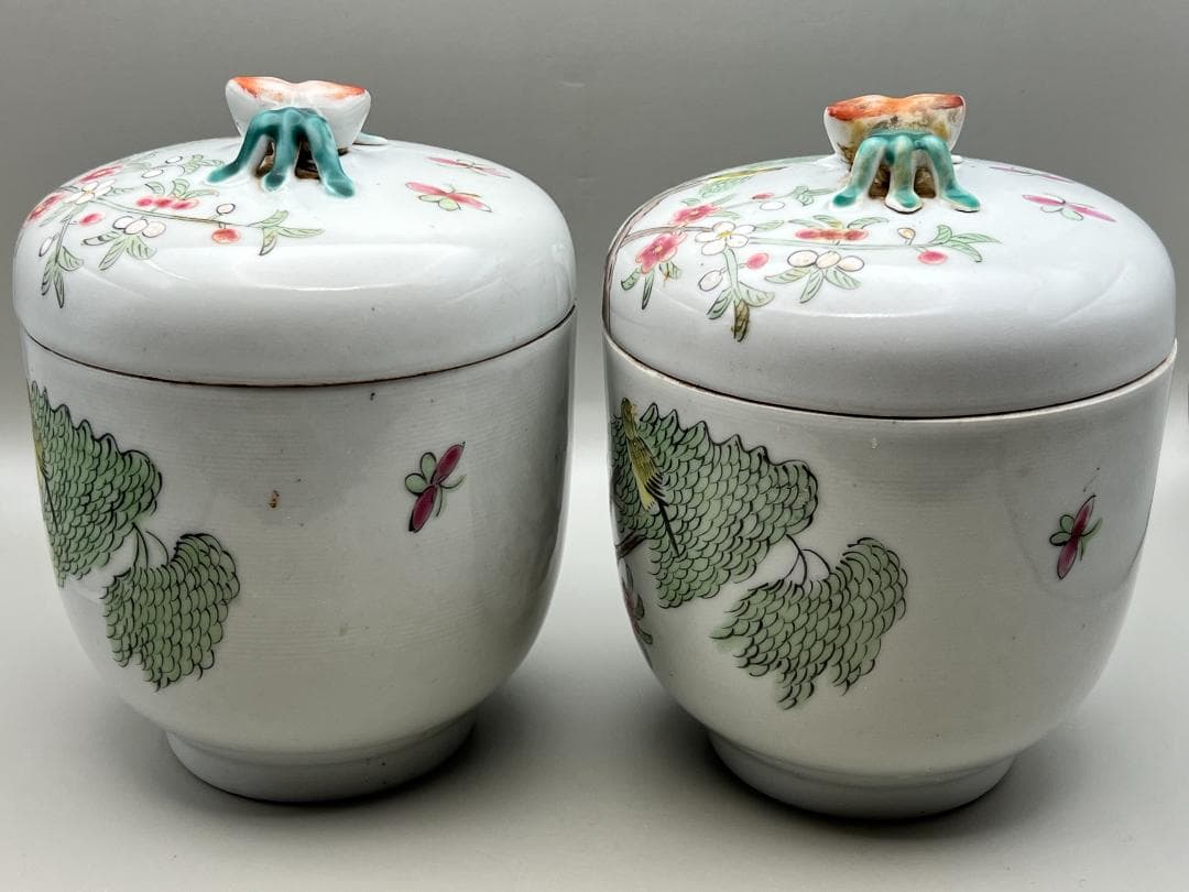 【海】粉彩茶壺　花鳥文　時代　骨董品 時代品 中国美術