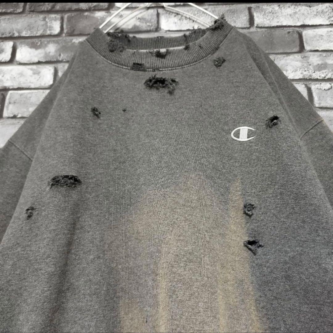 鬼フェード チャンピオン クラッシュ ボロスウェット グランジ ダメージ 袖太