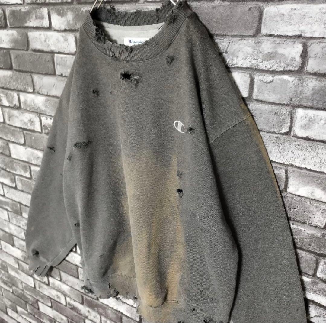 鬼フェード チャンピオン クラッシュ ボロスウェット グランジ ダメージ 袖太