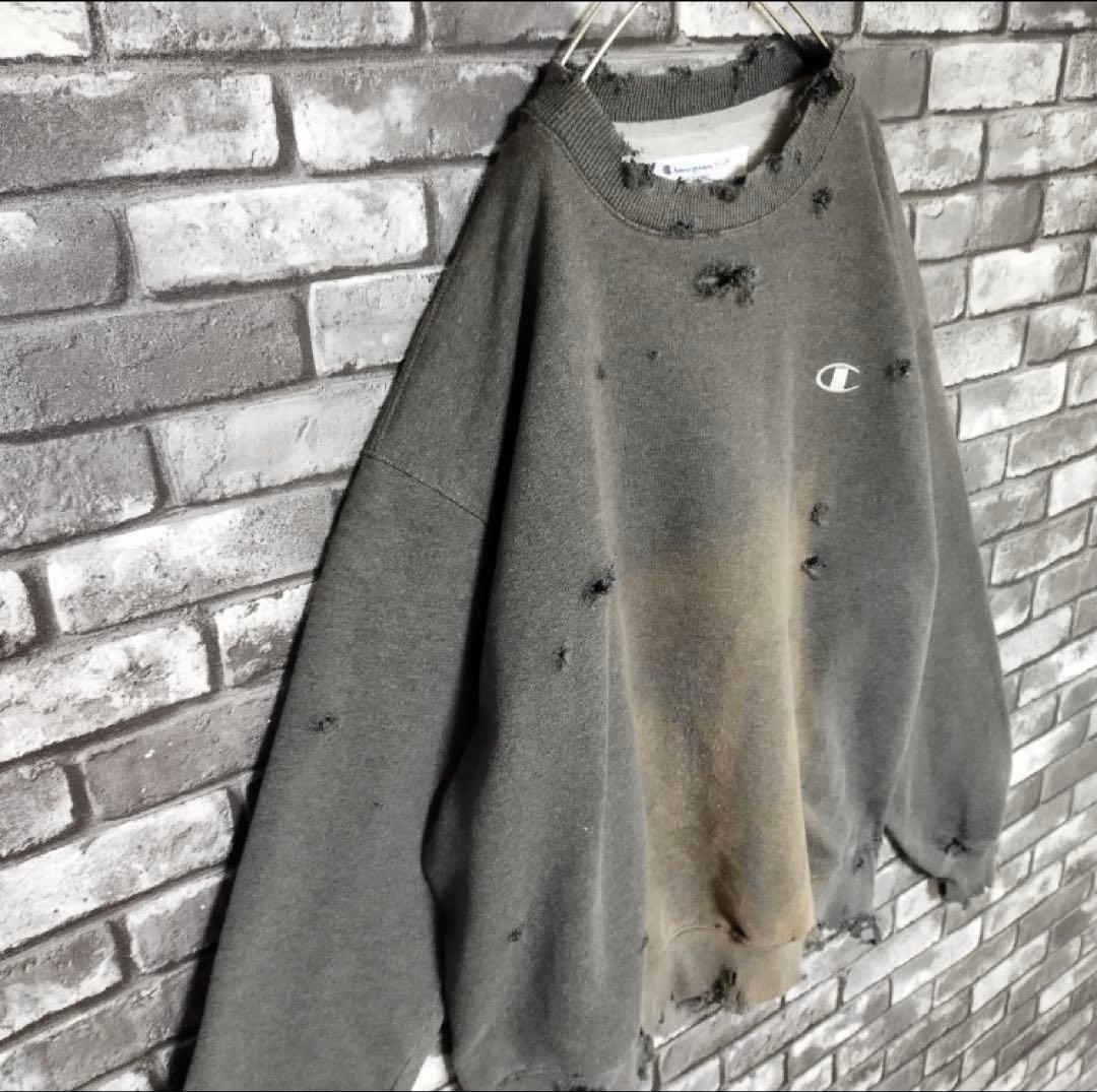 鬼フェード チャンピオン クラッシュ ボロスウェット グランジ ダメージ 袖太