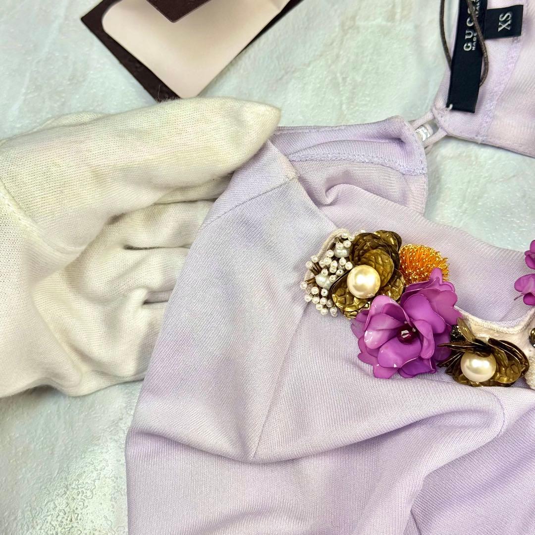 希少 GUCCI トムフォード期 ロングワンピース 花 パール 豪華 装飾 XS