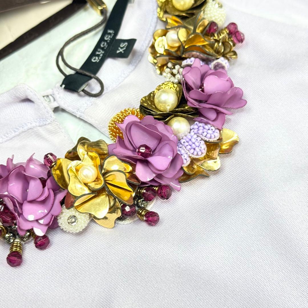 希少 GUCCI トムフォード期 ロングワンピース 花 パール 豪華 装飾 XS